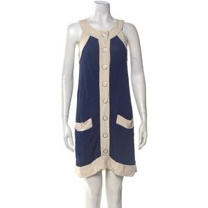MARC by MARC JACOBS Navy Blue Cream Trim Sleeveless Botton Down Mini Dress Sz M